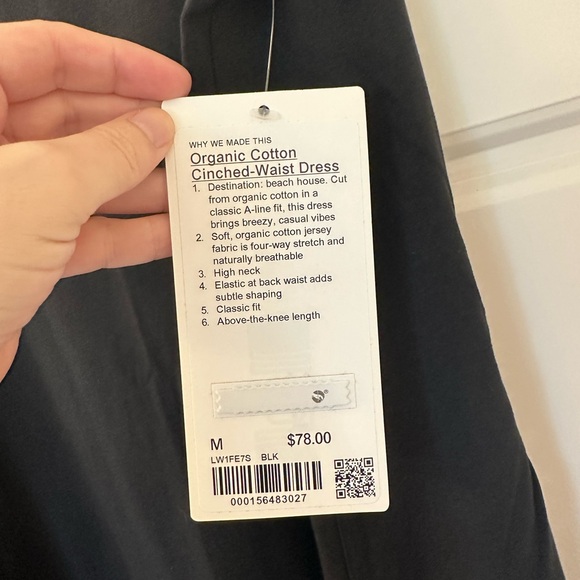 Lululemon Organic Cotton Cinched -Waist Dress NWT Black M - Picture 5 of 6
